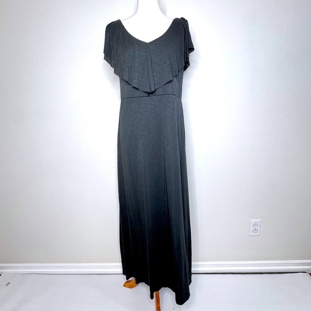 SOFT SURROUNDINGS NWT Sleeveless Maxi Dress M Black Modal Knit Raw Hems Casual - Picture 2 of 12